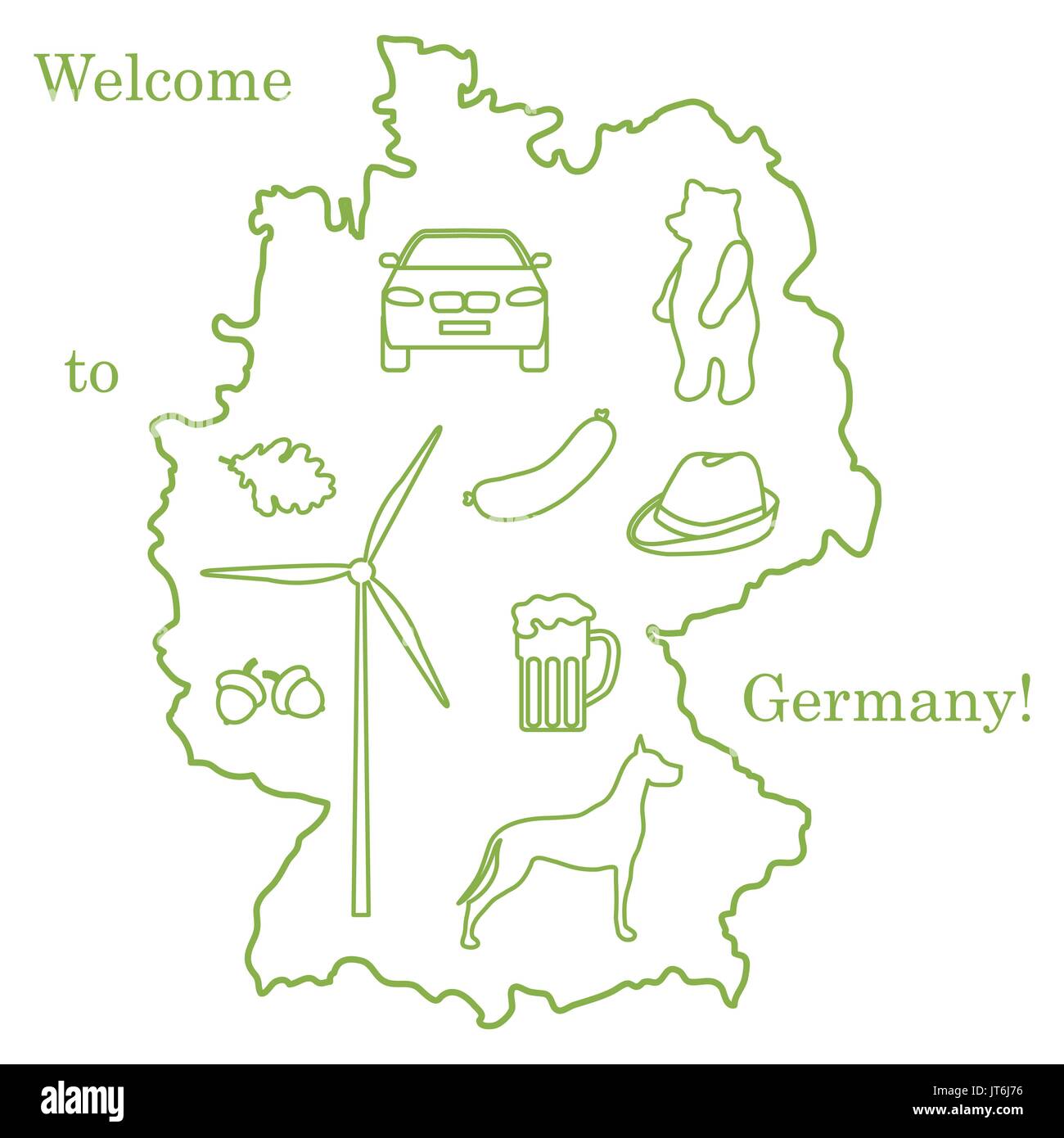 Vector Illustration mit verschiedenen Symbolen in Deutschland. Reisen und Freizeit. Design für Banner, Poster oder Drucken. Stock Vektor