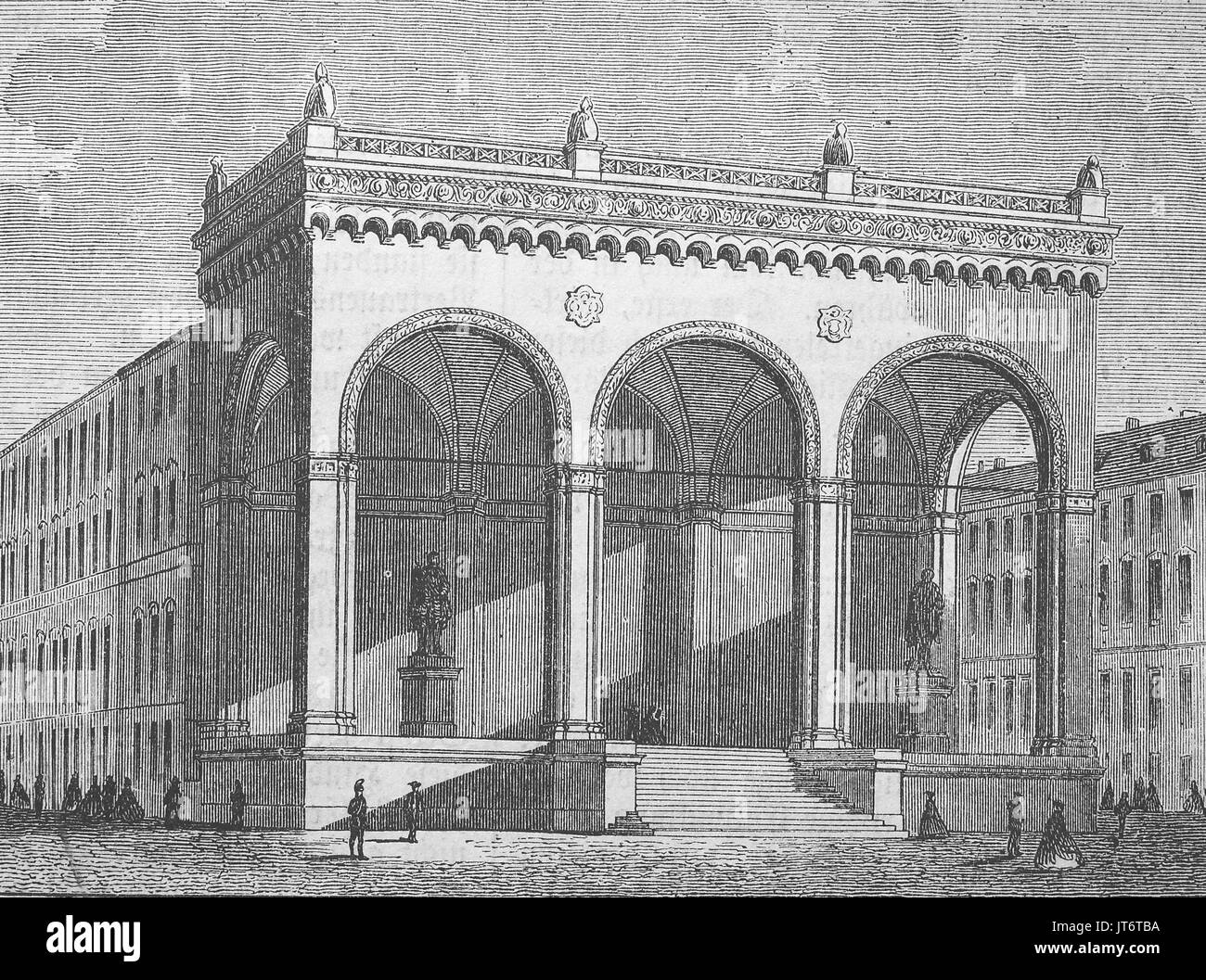 Das Gebäude Feldherrnhalle in München, Bayern, Deutschland, Digital verbesserte Reproduktion eines Bildes zwischen 1880 - 1885 veröffentlicht. Stockfoto