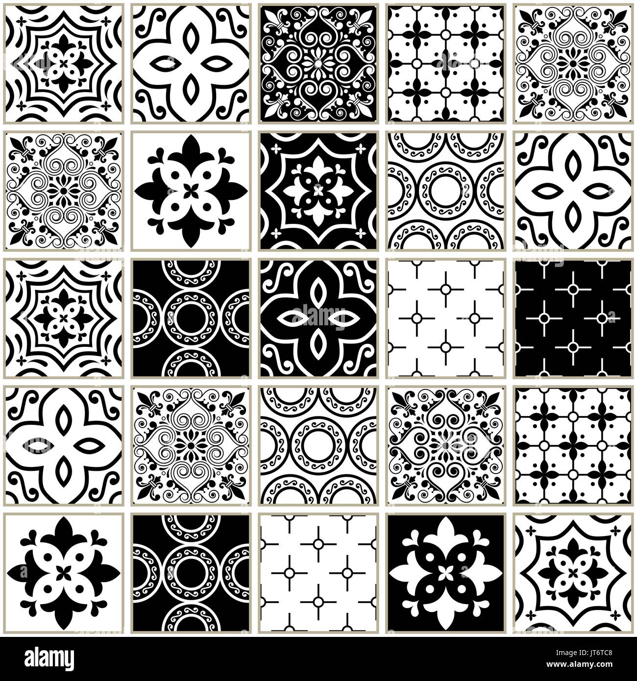 Veector navy blauen Kacheln Muster, Azulejos - Portugiesisch nahtlose Fliese Design, monochrome Keramik Set Stock Vektor