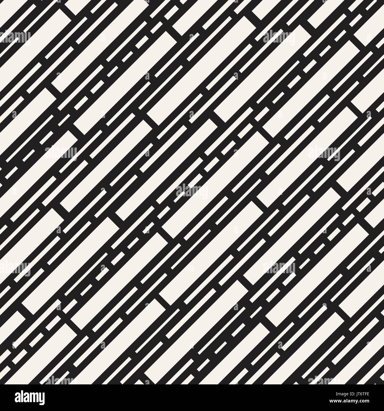 Schwarze und Weiße Unregelmäßige gestrichelte Linien Muster. Moderne abstrakte Vektor nahtlose Hintergrund. Stilvolle chaotischen Streifen Mosaik Stock Vektor