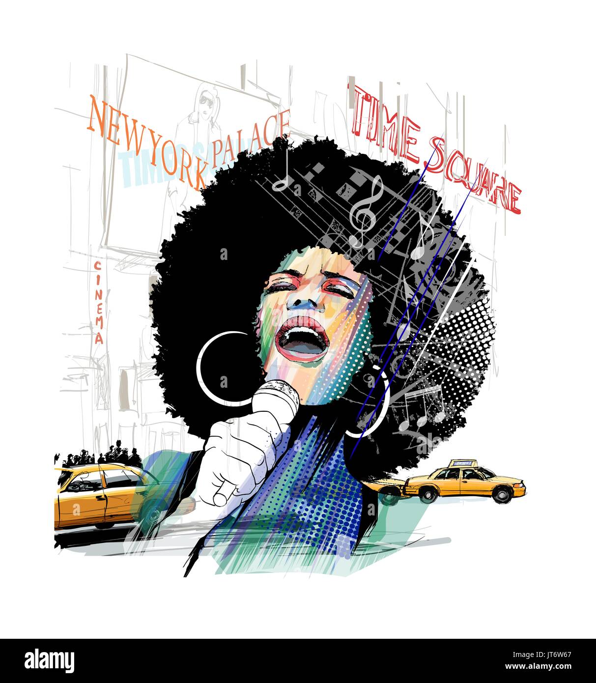 Afro-amerikanische Jazz Sängerin in New York - Vector Illustration Stock Vektor