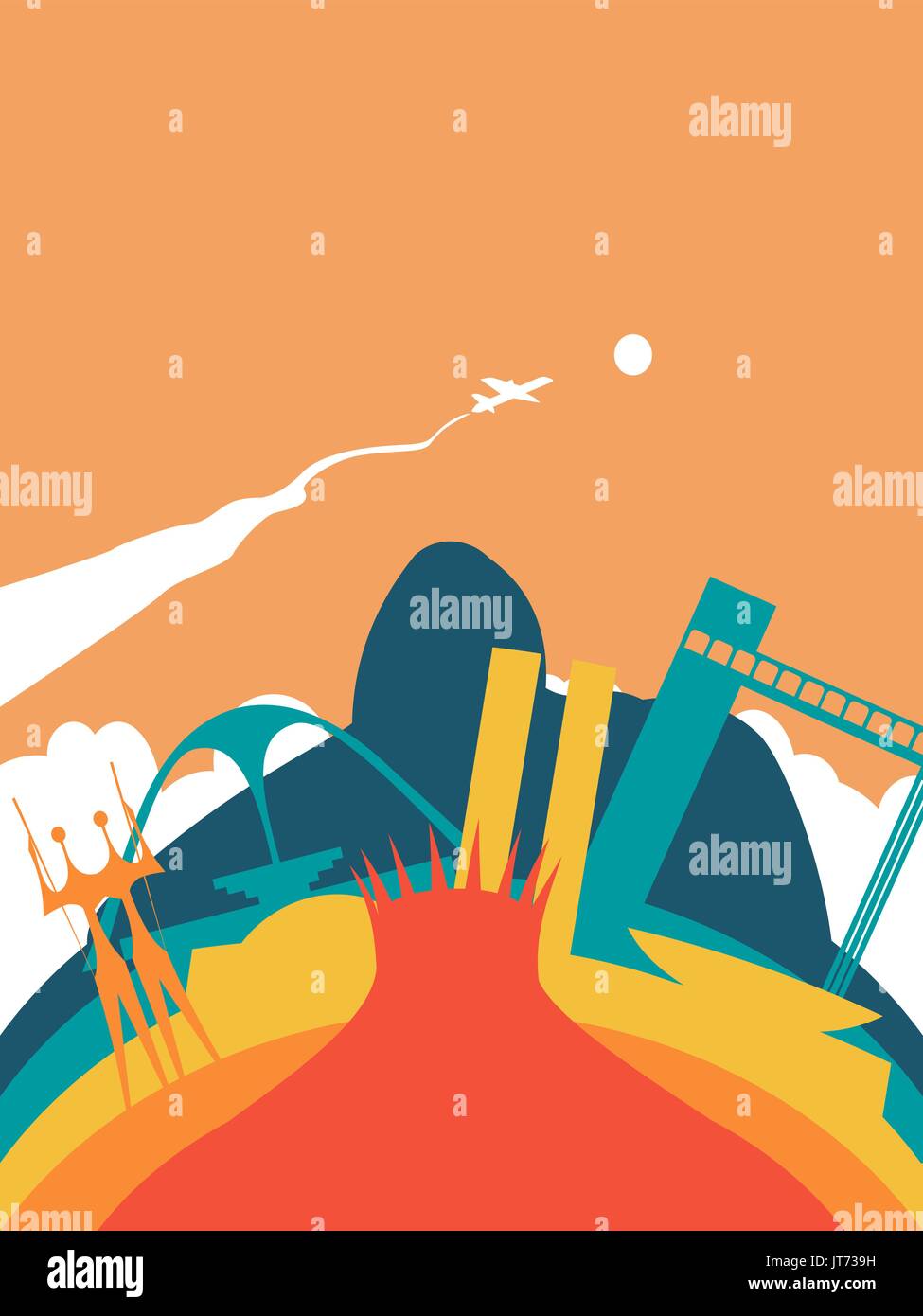 Reisen Sie Brasilien Landschaft Abbildung, brasilianische Sehenswürdigkeiten. Enthält Denkmäler Brasilia und Rio Berg. EPS10 Vektor. Stock Vektor