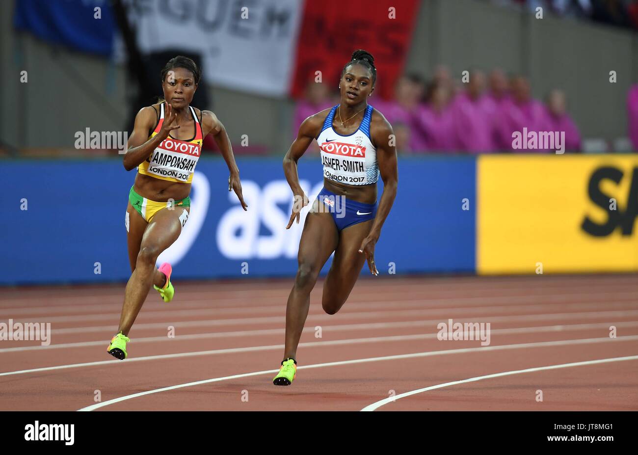 London, Großbritannien. 8 Aug, 2017. Dina ASHER - SMITH (GBR) in den Frauen 200 m heizt. IAAF Leichtathletik WM. London Olympiastadion. Queen Elizabeth Olympic Park. Stratford. London. UK. 08.08.2017. Credit: Sport in Bildern/Alamy leben Nachrichten Stockfoto