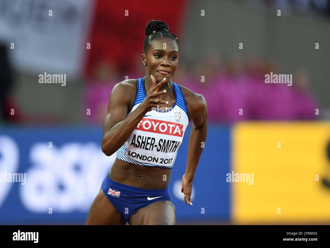 London, Großbritannien. 8 Aug, 2017. Dina ASHER - SMITH (GBR) in den Frauen 200 m heizt. IAAF Leichtathletik WM. London Olympiastadion. Queen Elizabeth Olympic Park. Stratford. London. UK. 08.08.2017. Credit: Sport in Bildern/Alamy leben Nachrichten Stockfoto