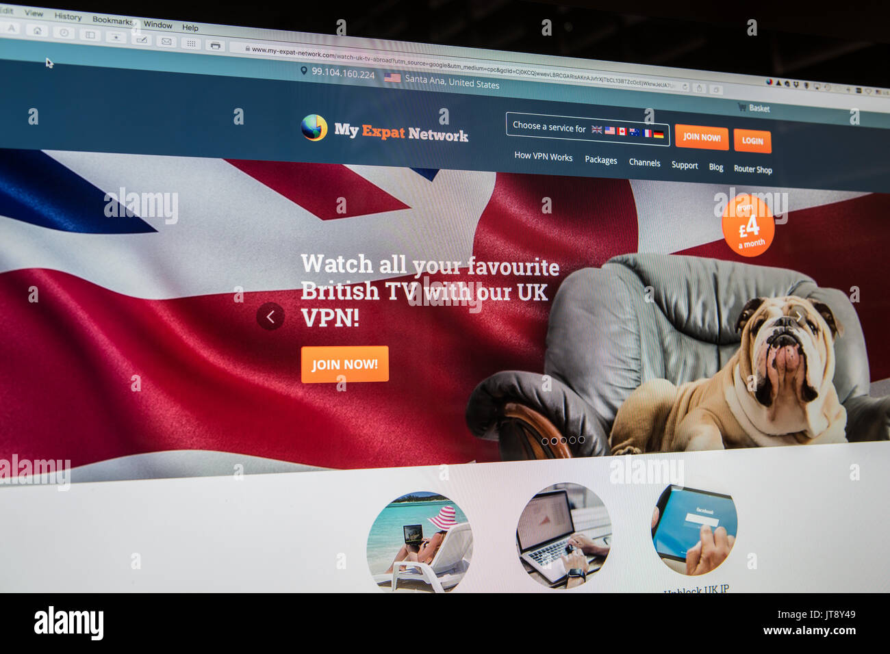 Meine expat Netzwerk. Watch UK TV im Ausland online über ein VPN oder Virtual Private Network, die IPTV-Service für TV-Sender aus der ganzen Welt. Stockfoto