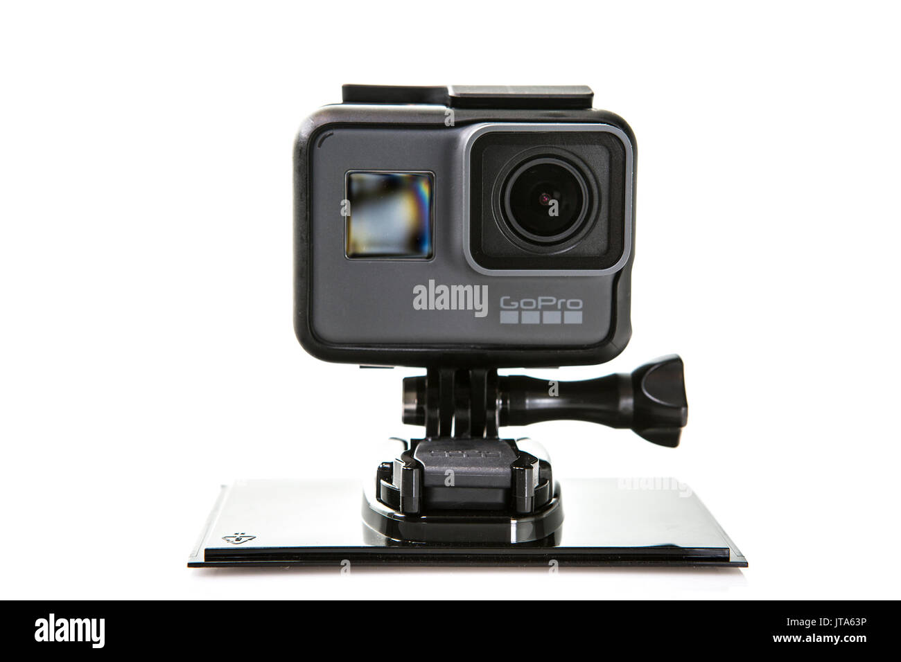 SWINDON, Großbritannien - 8 August, 2017: GoPro Hero 5 schwarze Action Kamera auf weißem Hintergrund Stockfoto