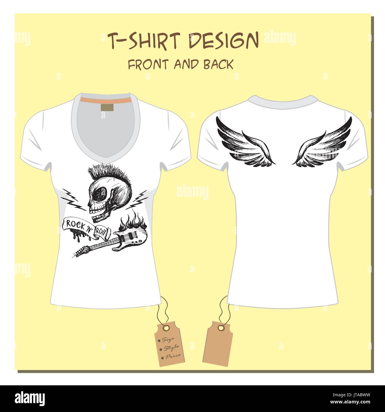 White's Design Mädchen T-Shirts mit flügeln, rock, Schädel, mit der Stock Vektor