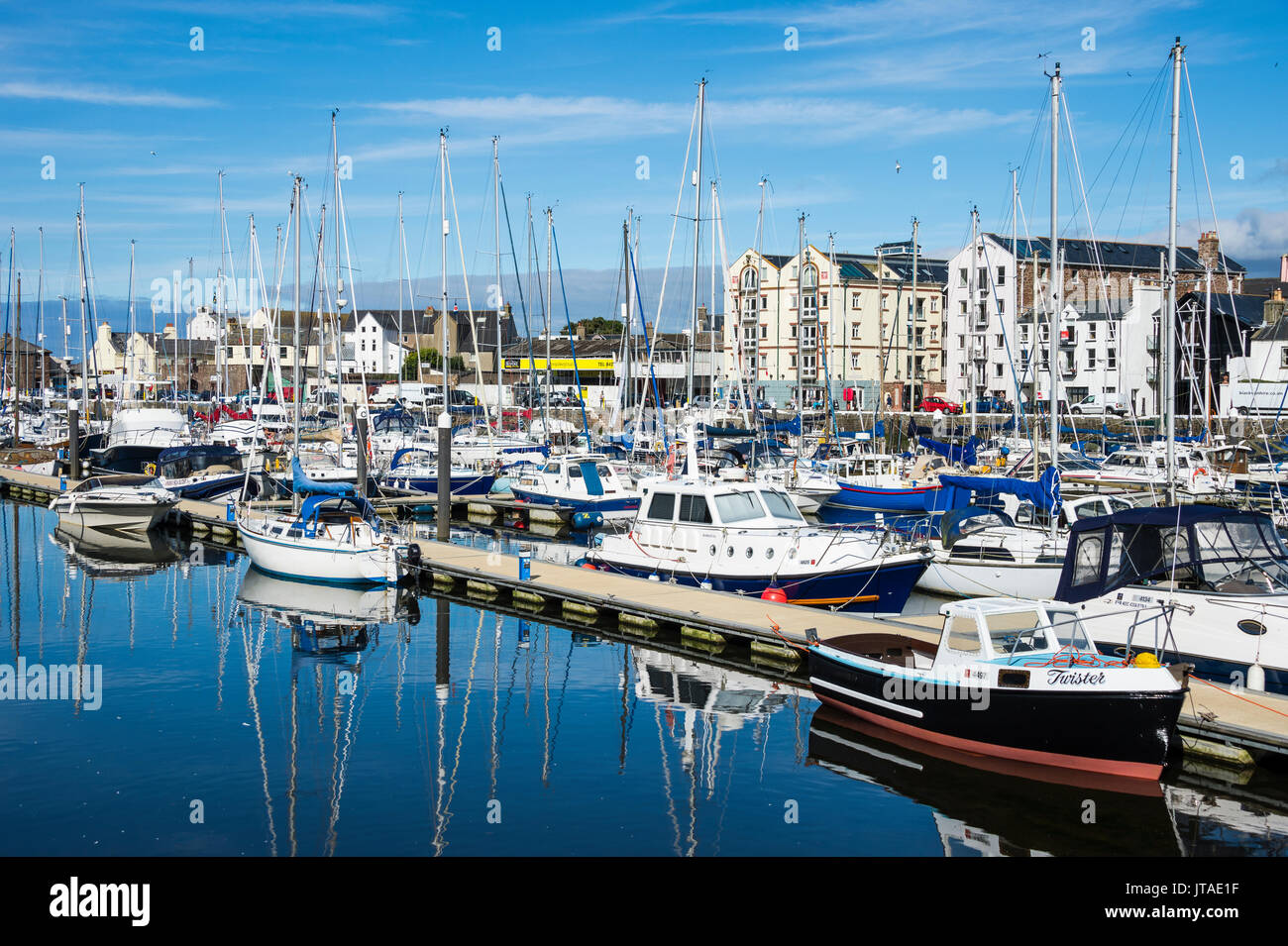 Die Stadt Peel mit seinem malerischen Hafen, Schälen, Isle of Man, Großbritannien, Europa Stockfoto