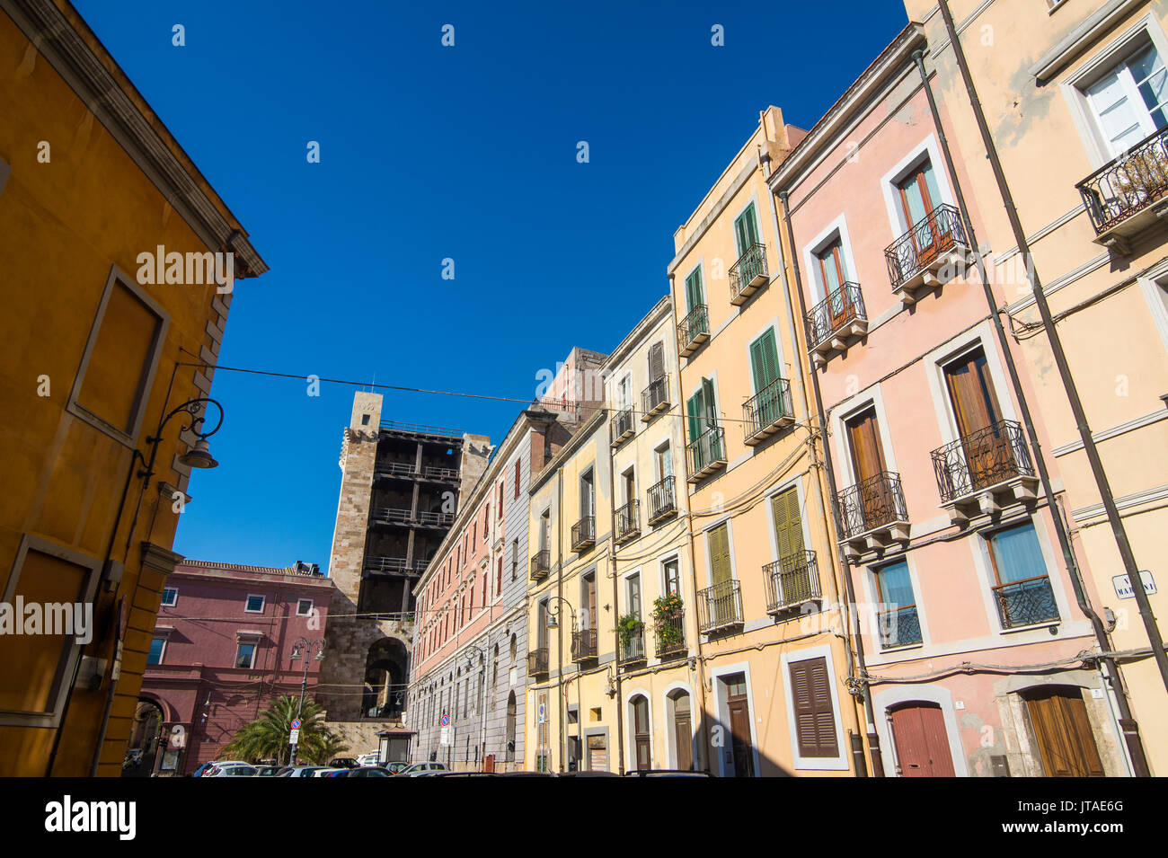 Alte Häuser in der Altstadt von Cagliari, Sardinien, Italien, Europa Stockfoto