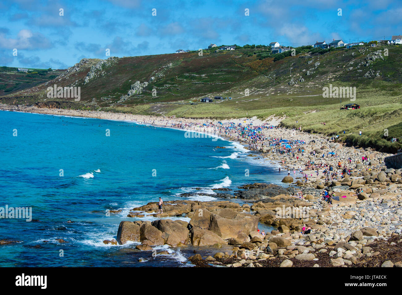 Blicken Sie über Sennen Cove, Cornwall, England, Vereinigtes Königreich, Europa Stockfoto