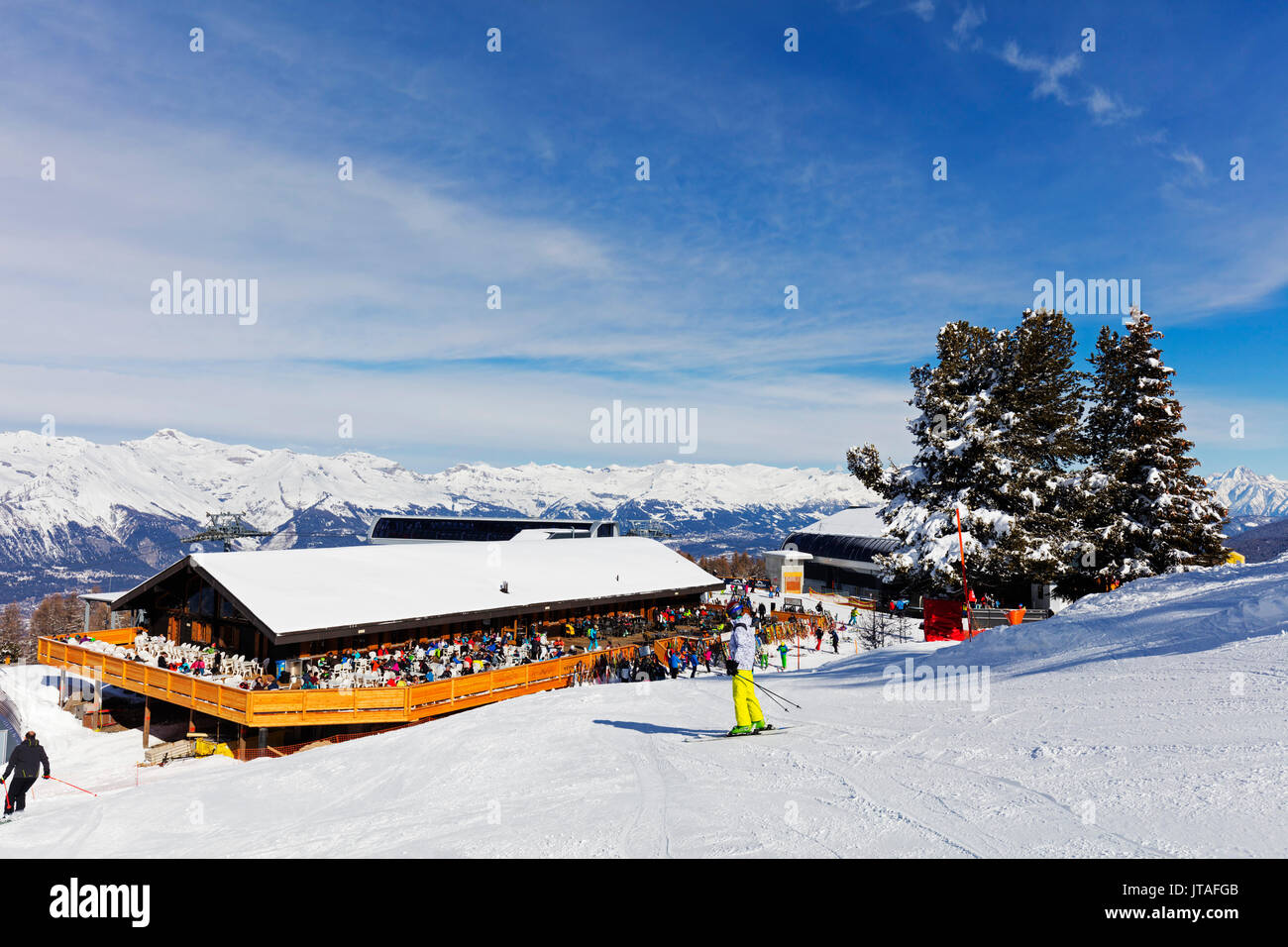 Bergrestaurant am Mont Rouge, Veysonnaz (Verbier), 4 Vallees, Wallis, Schweizer Alpen, Schweiz, Europa Stockfoto