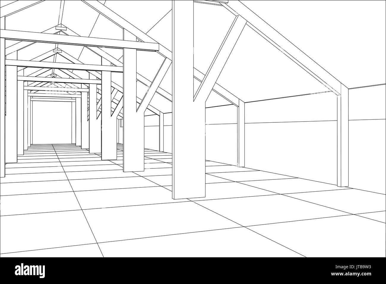 Industriegebäude Wireframe für abstrakten Hintergrund. Ablaufverfolgung Darstellung von 3d Stock Vektor