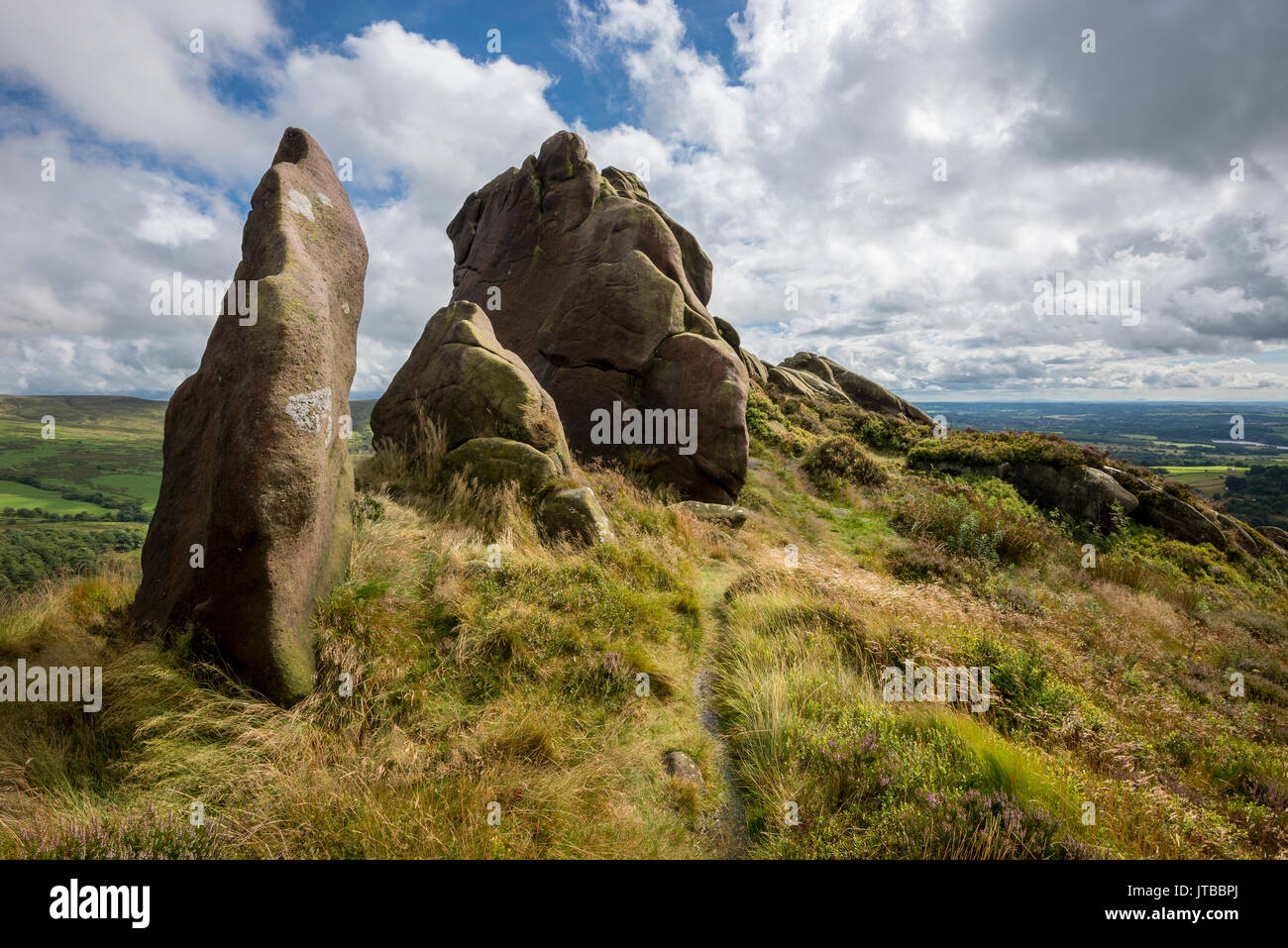 Ramshaw Felsen in der Nähe der Kakerlaken im Peak District National Park, Staffordshire, England. Stockfoto