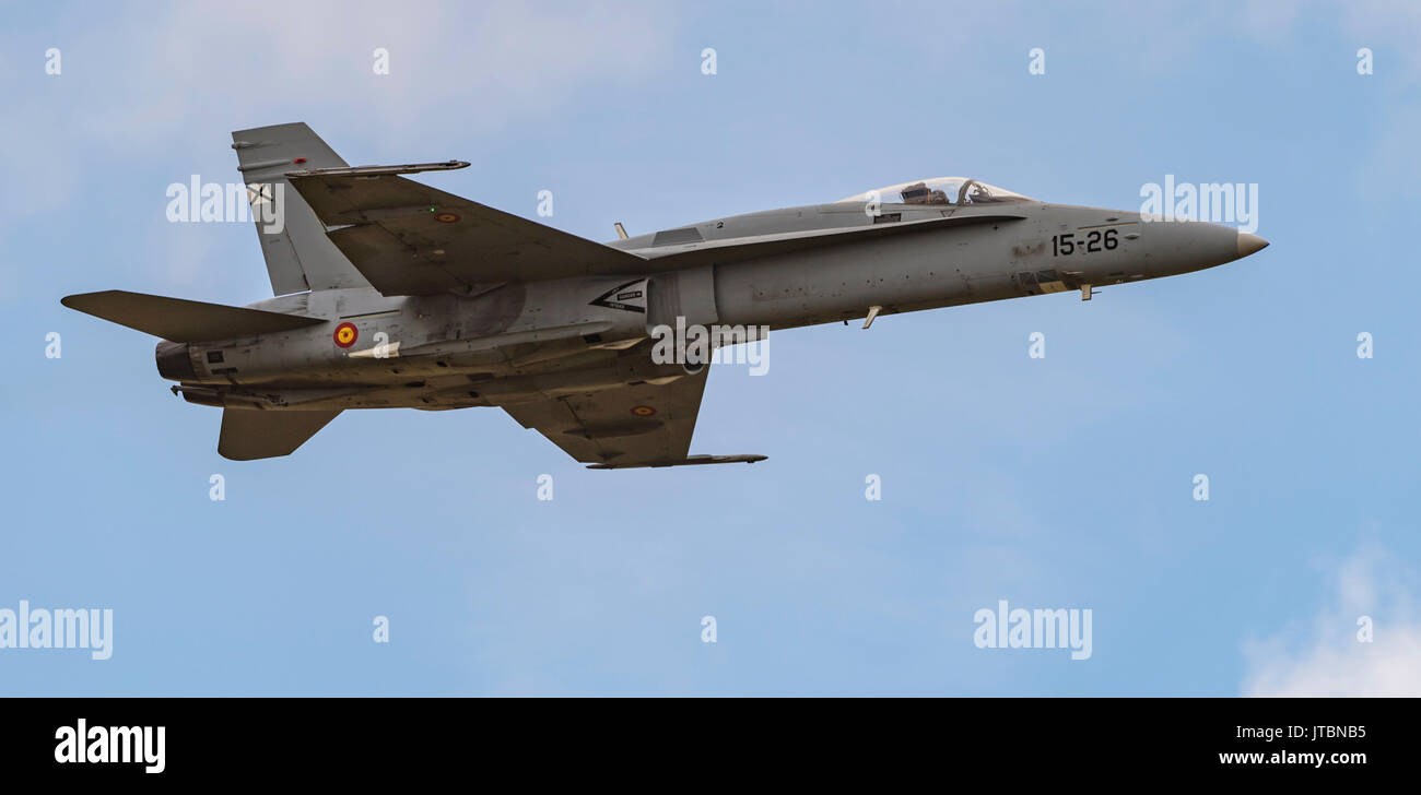 F-18 Hornet Spanish Air Force Ausstellungsteam bei der Royal International Air Tattoo Stockfoto