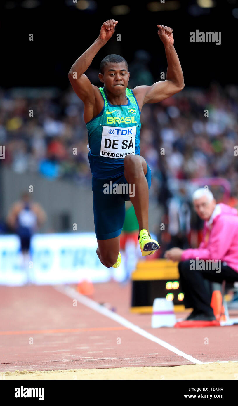 Brasiliens Mateus De Sa in Aktion während der Männer Dreisprung Qualifizierung während Tag vier der Leichtathletik-WM 2017 auf der Londoner Stadion. PRESS ASSOCIATION Foto. Bild Datum: Montag, 7. August 2017. Siehe PA Geschichte leichtathletik Welt. Photo Credit: Adam Davy/PA-Kabel. Einschränkungen: Nur für den redaktionellen Gebrauch bestimmt. Keine Übertragung von Ton oder bewegte Bilder und kein Video simulation Stockfoto