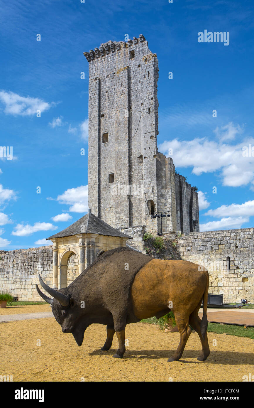 Prähistorische tier Anzeige im Chateau Le Grande-Pressigny, Frankreich. Stockfoto