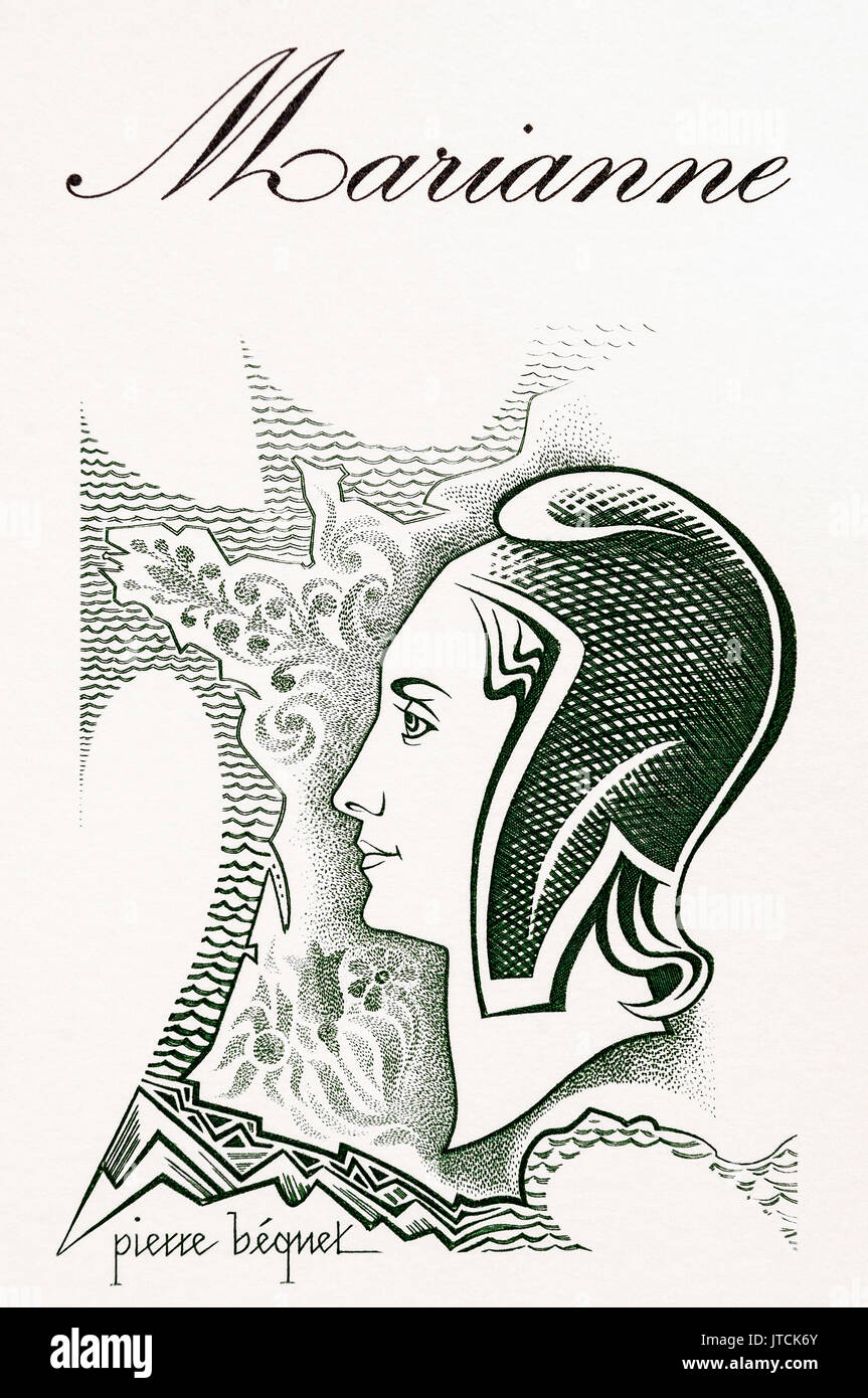 Artwork Illustration für französische Stempel für Marianne. Stockfoto