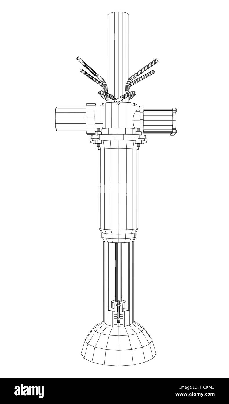 Öl und Gas automatische Pipelines mit Ventil isoliert auf Weiss. Tracing Abbildung: 3d Stock Vektor