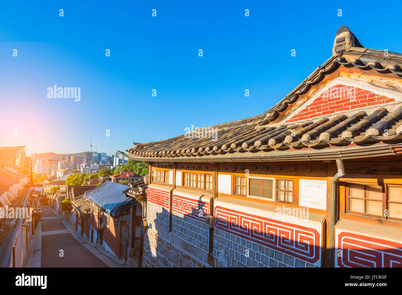 Bukchon Hanok Village in Seoul, Südkorea. Stockfoto