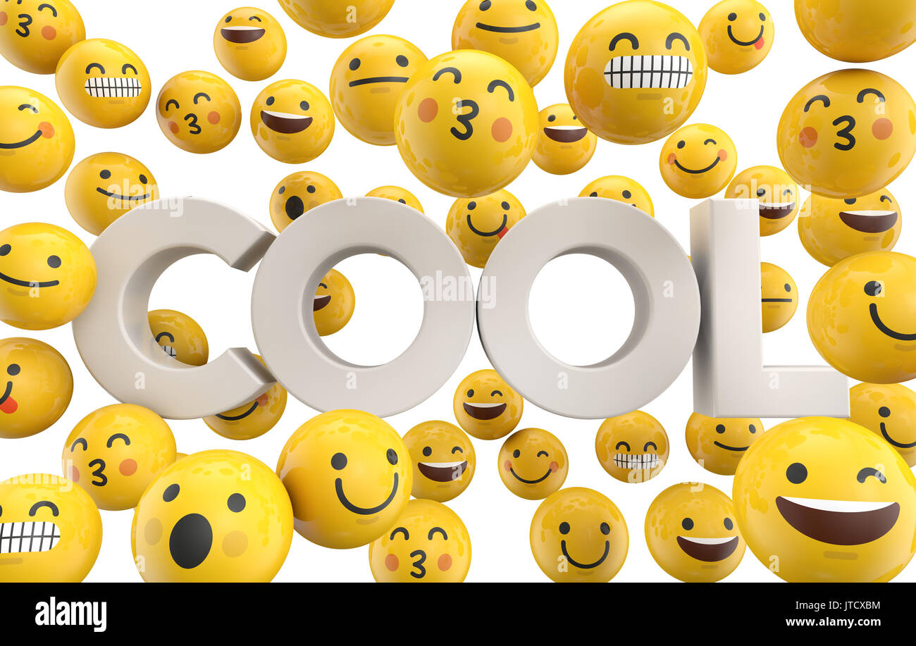Satz von emoji Emoticon zeichen Gesichter mit dem Wort cool, 3D