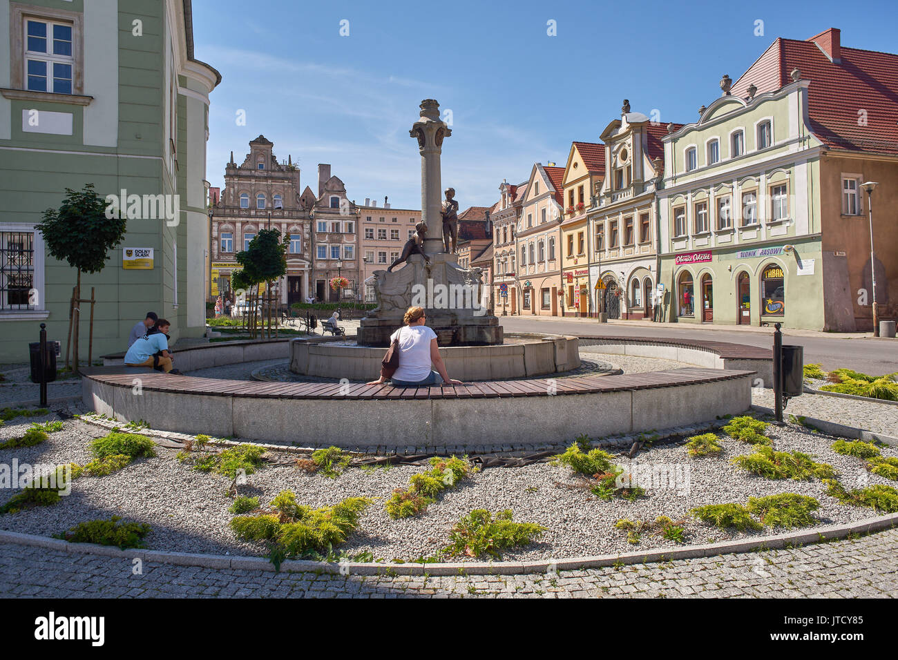 Alte Brunnen Gryfow Slaski Alten Marktplatz Niederschlesien Polen Niederschlesien Greiffenberg Stockfoto