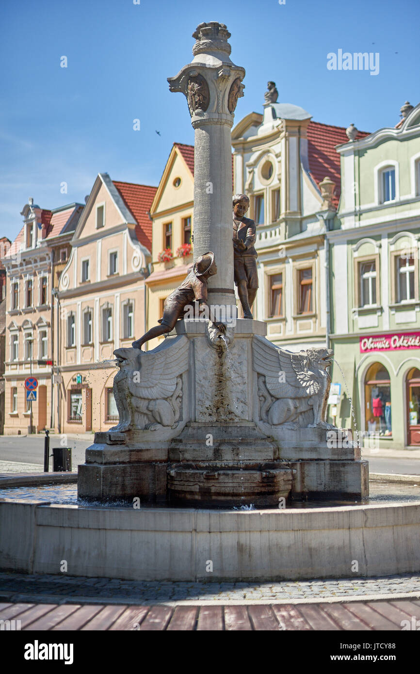 Alte Brunnen Gryfow Slaski Alten Marktplatz Niederschlesien Polen Niederschlesien Greiffenberg Stockfoto