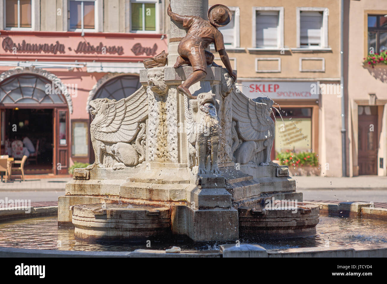 Alte Brunnen Gryfow Slaski Alten Marktplatz Niederschlesien Polen Niederschlesien Greiffenberg Stockfoto