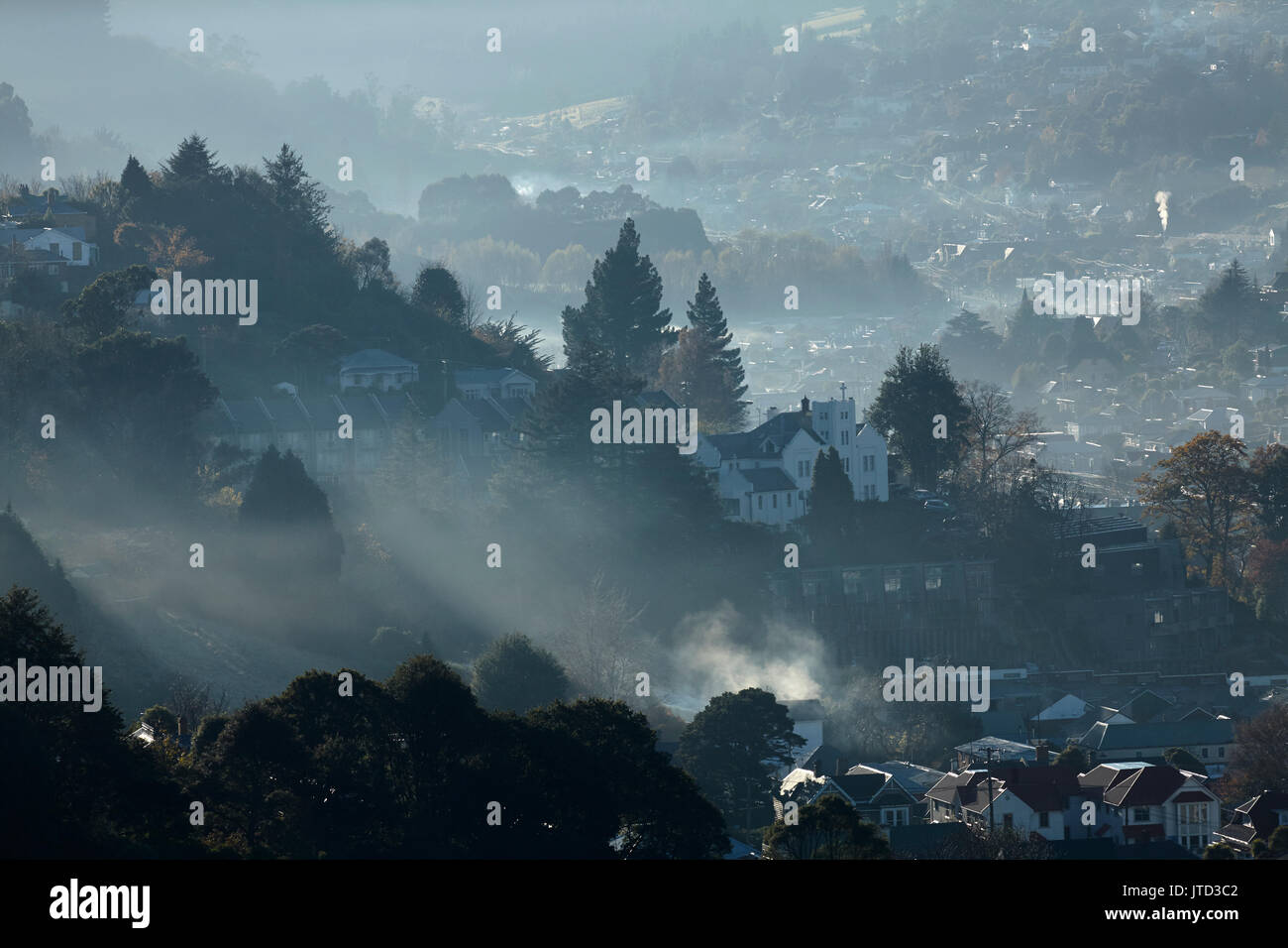 Luftverschmutzung, North East Valley, Dunedin, Otago, Südinsel, Neuseeland Stockfoto