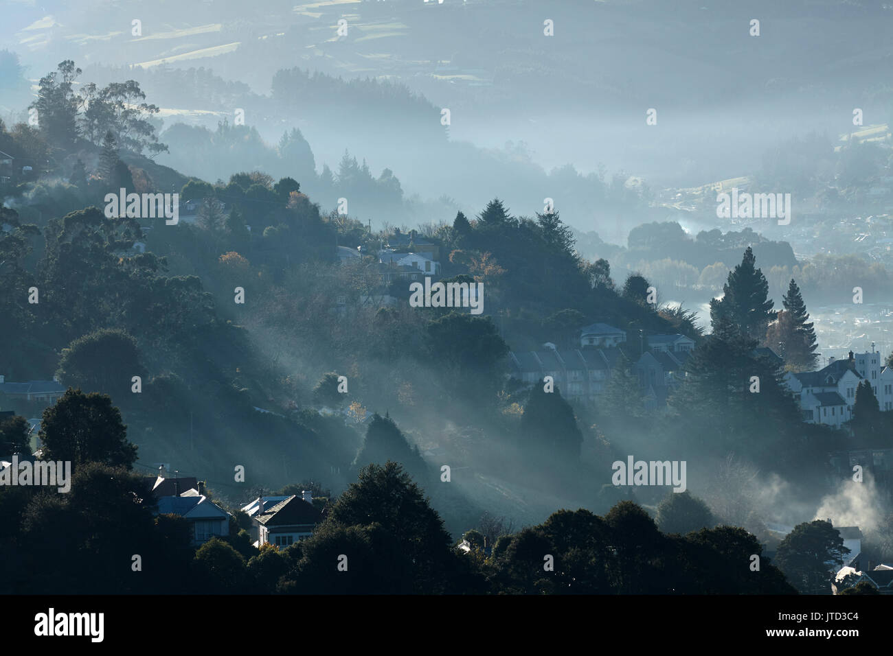 Luftverschmutzung, North East Valley, Dunedin, Otago, Südinsel, Neuseeland Stockfoto
