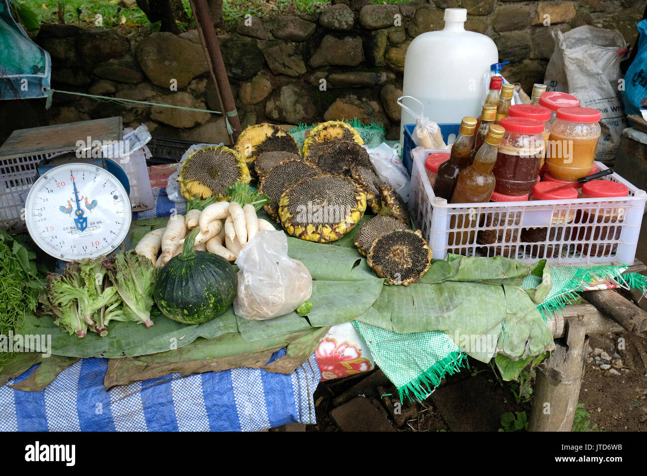 Gemüse und wilden Honig zum Verkauf, Doi Mae Salong oder Santikhiri Chinesischen Dorf, in der Nähe von Chiang Rai, Thailand. Stockfoto