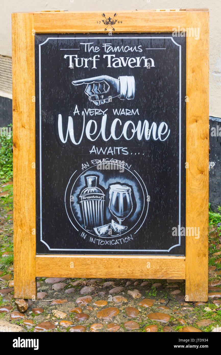 Turf Tavern Schild in Oxford, Oxfordshire Großbritannien im August Stockfoto