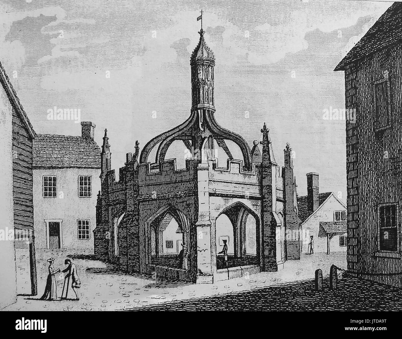 Malmsbury Cross&Markt, wie es 1776 war. Stockfoto