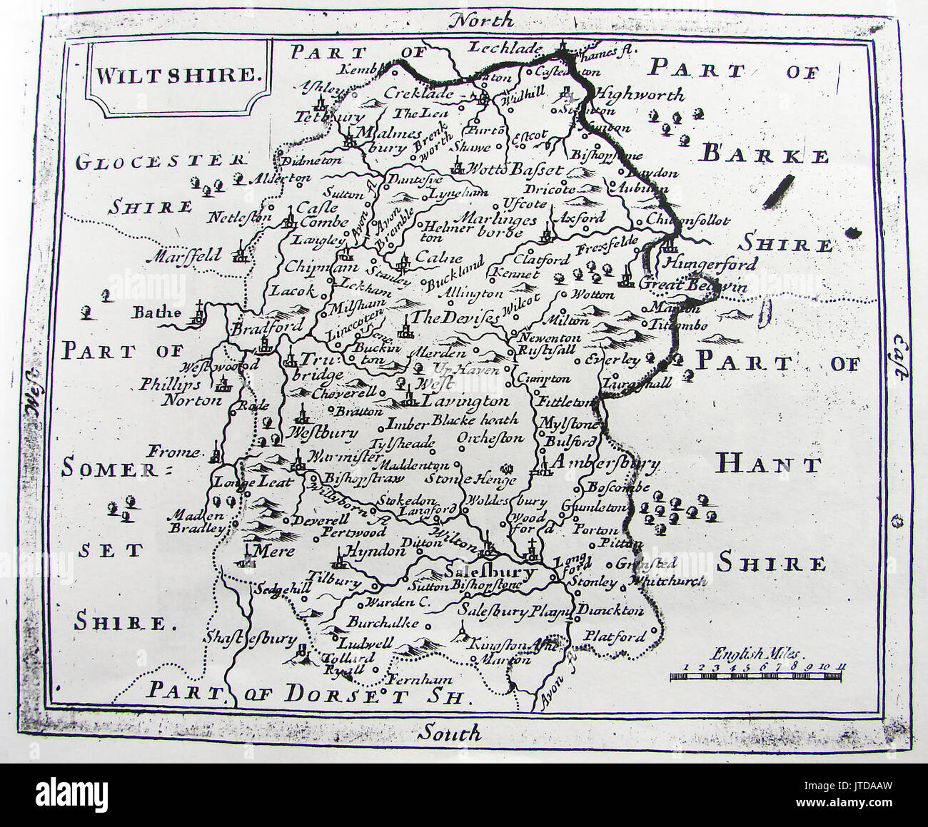 Eine 1780 Karte der Grafschaft Wiltshire Stonehenge angezeigt Stockfoto