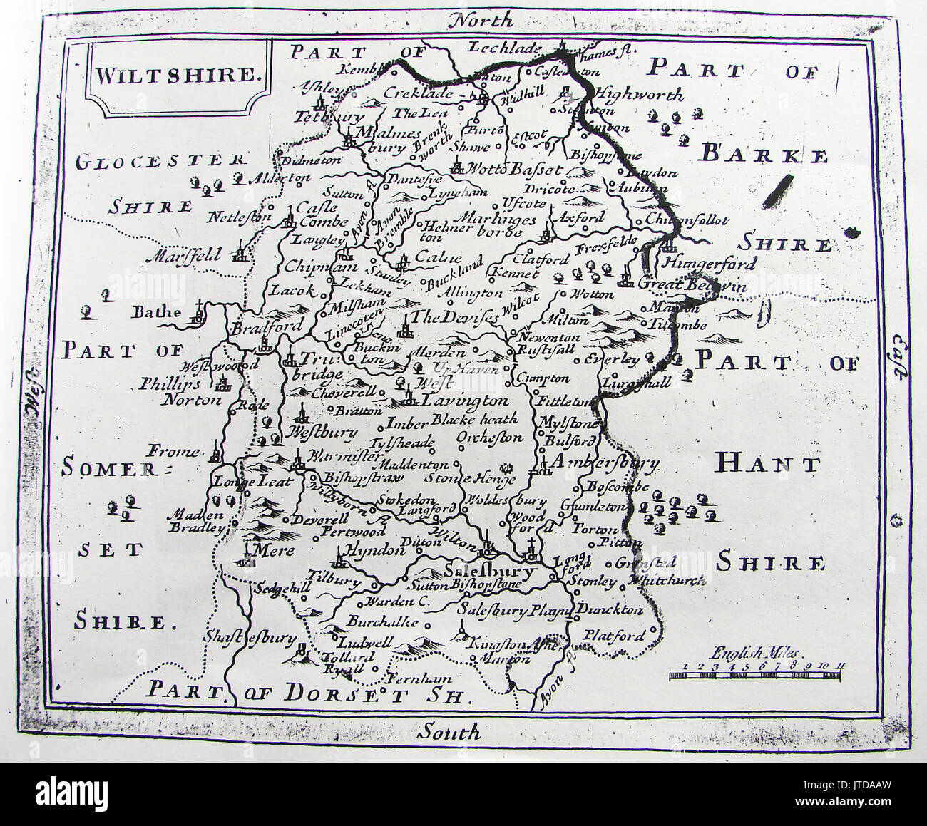 Eine 1780 Karte Der Grafschaft Wiltshire Stonehenge Angezeigt Stockfotografie Alamy