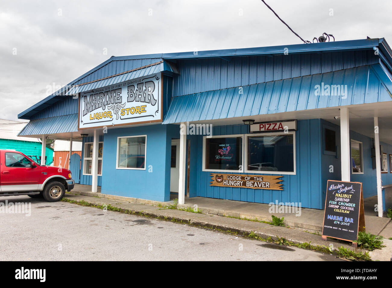 Wrangell, Alaska - USA - Juli 24, 2017: der Marine Bar auf der Front St, in der Innenstadt von wrangell, Alaska. Stockfoto