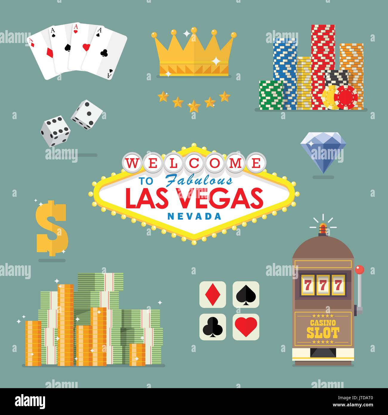 Las Vegas Symbol gesetzt. Flat Style Symbol Vektor illustration Stock