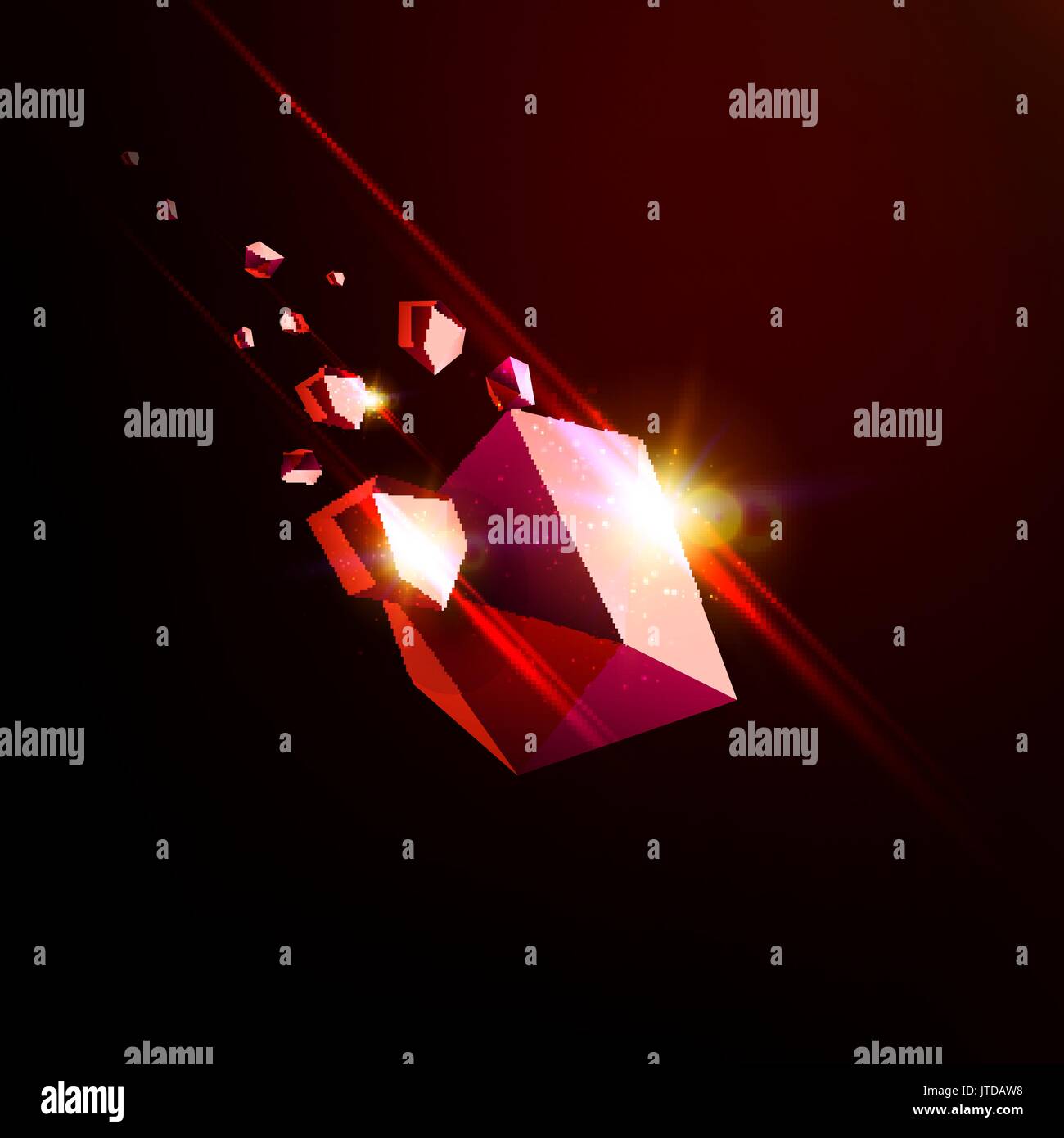 Fallende Schönheit Stein, Ruby, Space Debris, Rot zusammenbrechenden Asteroid, Vector 3D-Abbildung. Isolierte ungewöhnliche logo Vorlage Stock Vektor
