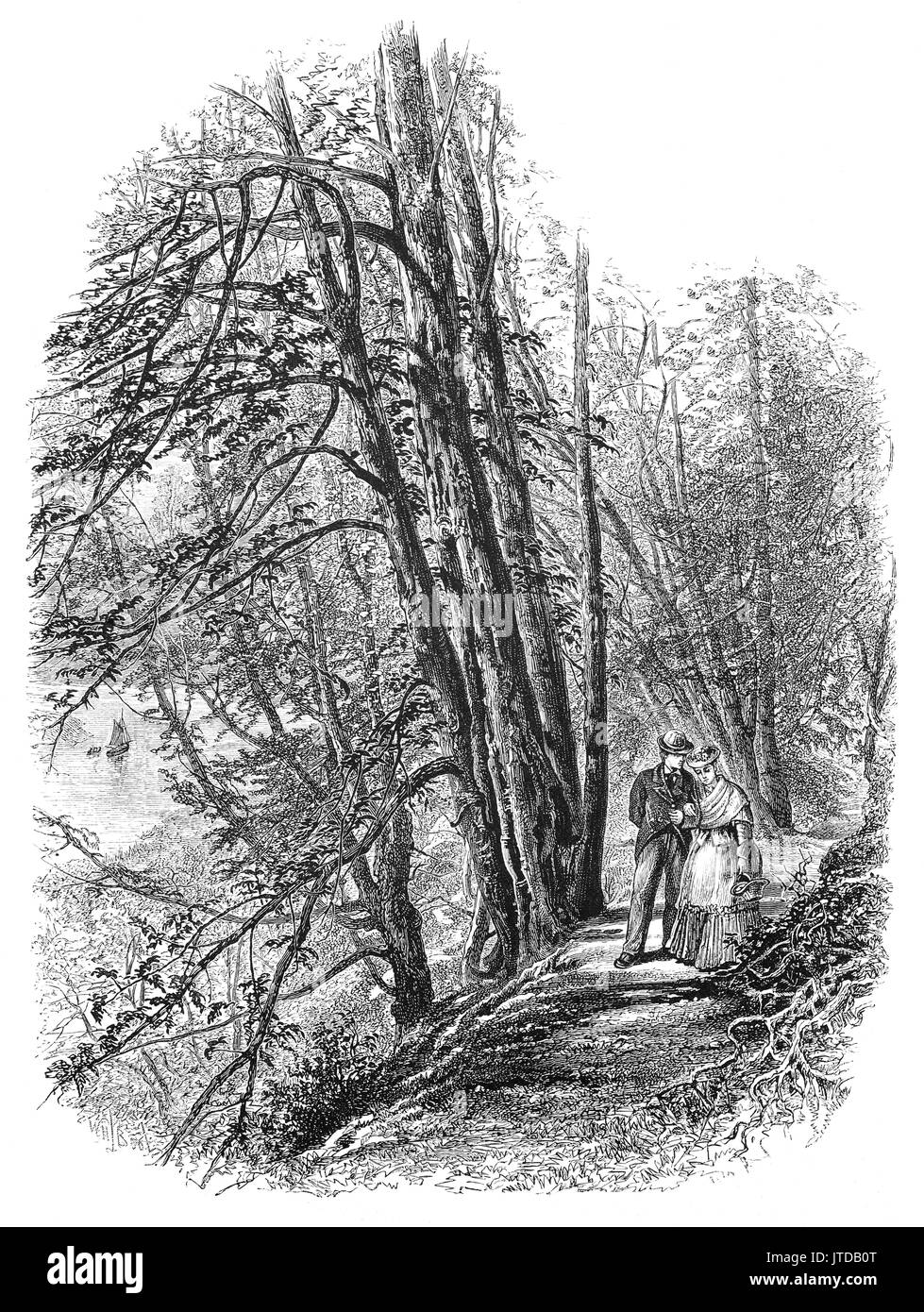 1870: ein paar wenige in Cliefden Wäldern am Ufer der Themse, Berkshire, England Stockfoto
