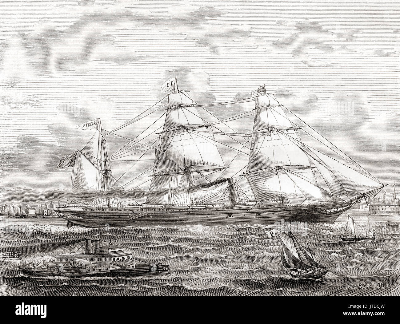 Französische dampfbetriebene transatlantischen liner Péreire (1866-1888). Von Les merveilles de la Science, veröffentlicht 1870. Stockfoto