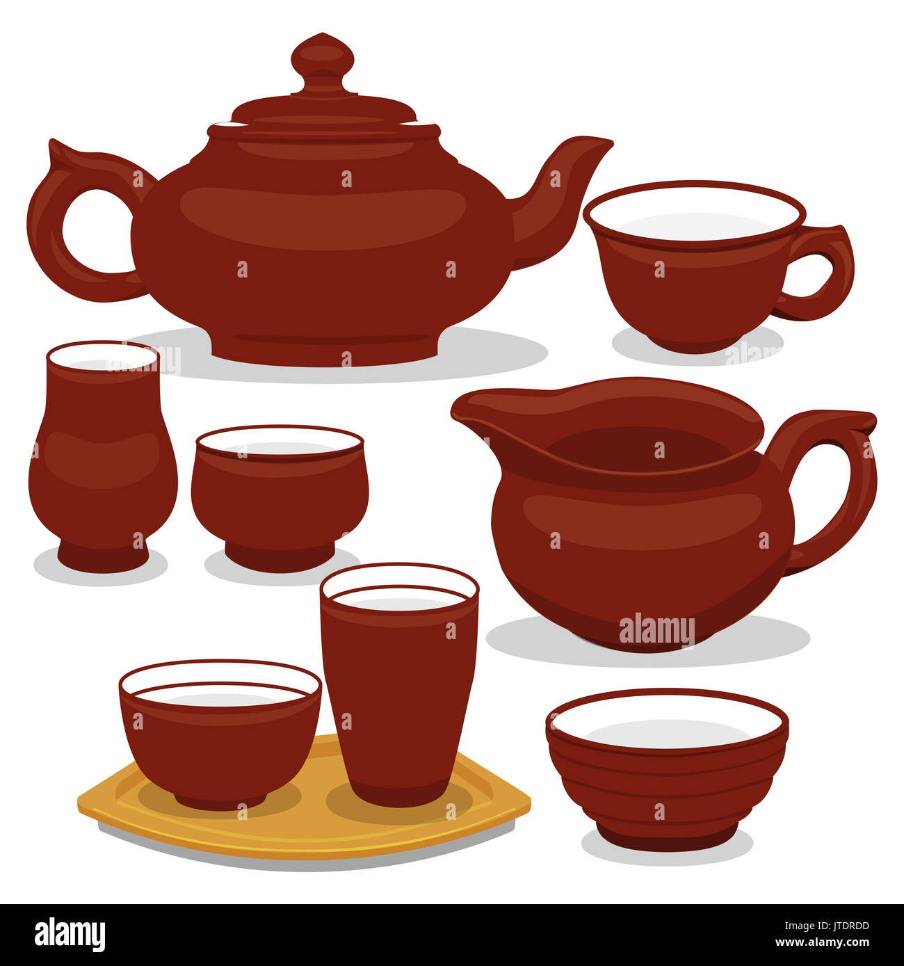 Chinesischer Tee Utensilien. Isoliert auf weißem Hintergrund. Stockfoto