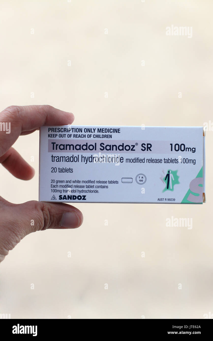 Verordnungschmerzstillendes Endone und Tramadol Sandoz - Schmerzmittel Stockfoto