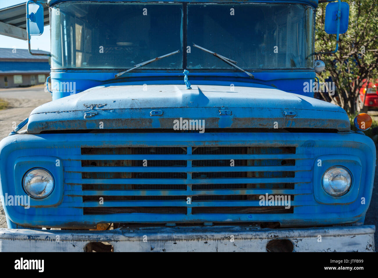 Alten blauen Bus, Stadt, Anchor Point, Kenai Halbinsel, Alaska, USA Stockfoto