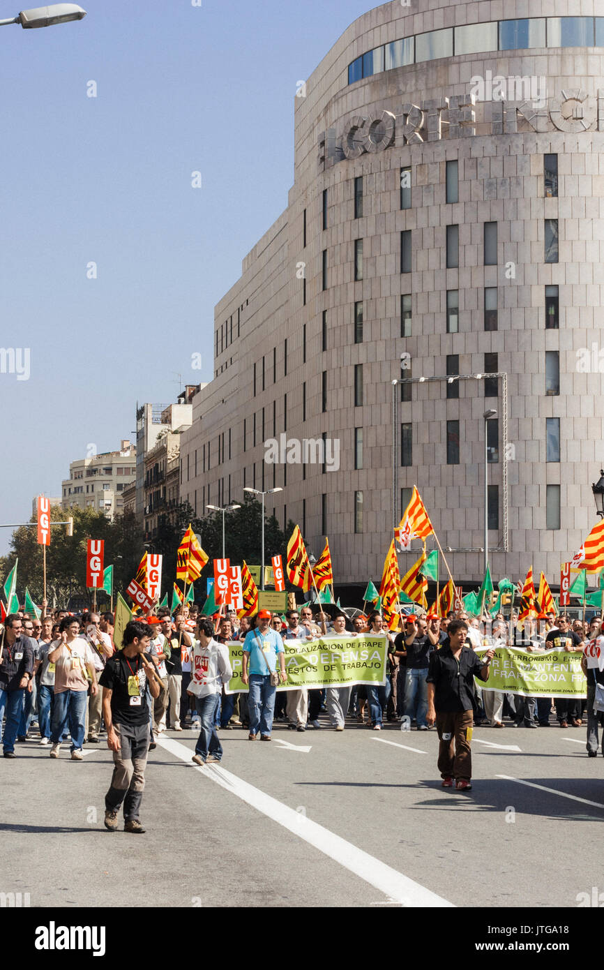 Union Demonstration gegen Erhöhung de-Lokalisierung von Fabriken in Katalonien und Spanien Stockfoto