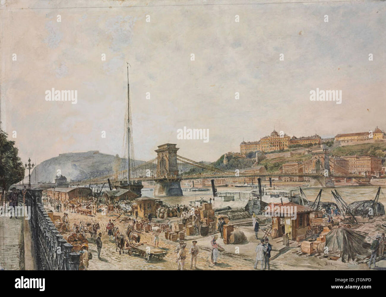 Rudolf Alt Blick auf Budapest mit Kettenbrücke und den königlichen Palast 1880 Stockfoto