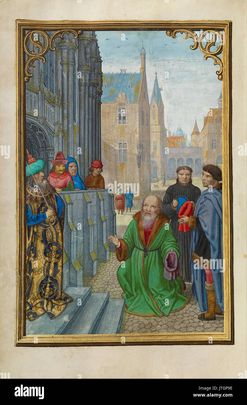 Simon Bening (Flämische Josef von Arimathäa vor Pilatus Stockfoto