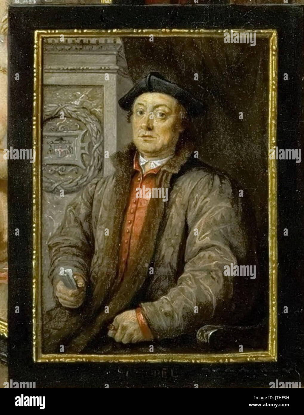David Teniers II (Detail) Porträt eines unbekannten Mannes von Jan van Scorel Stockfoto