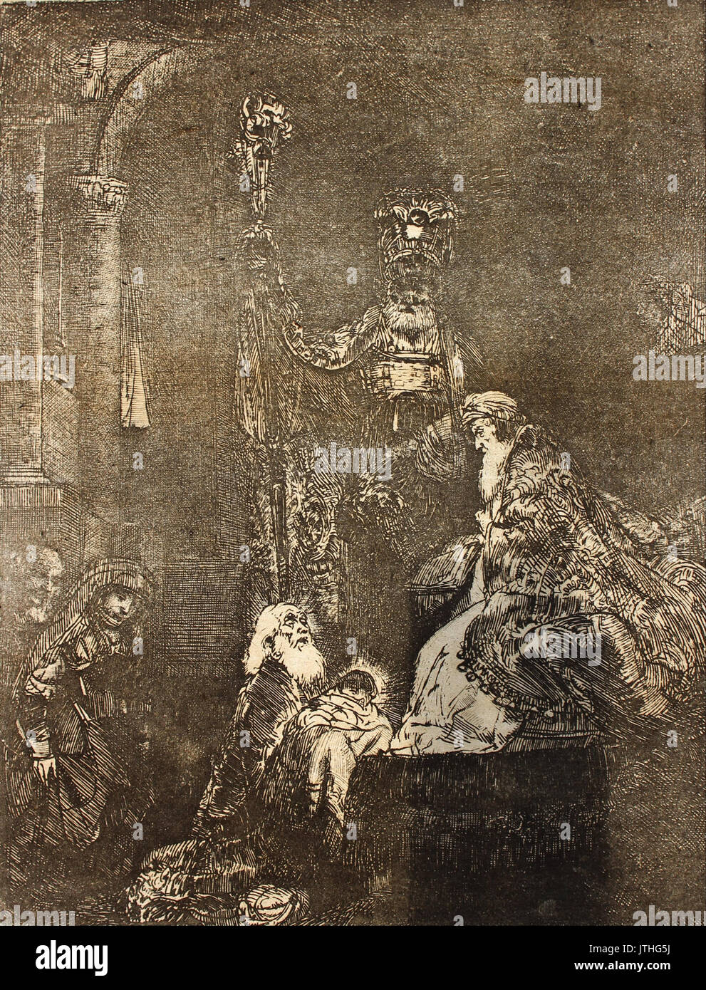 Rembrandt Harmenszoon van Rijn die Darstellung im Tempel in der dunklen Art und Weise Stockfoto