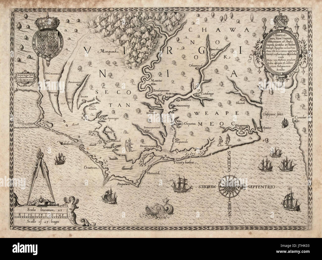 Die Carte aller an der Küste von Virginia von Theodor de Bry 1585 1586 Stockfoto