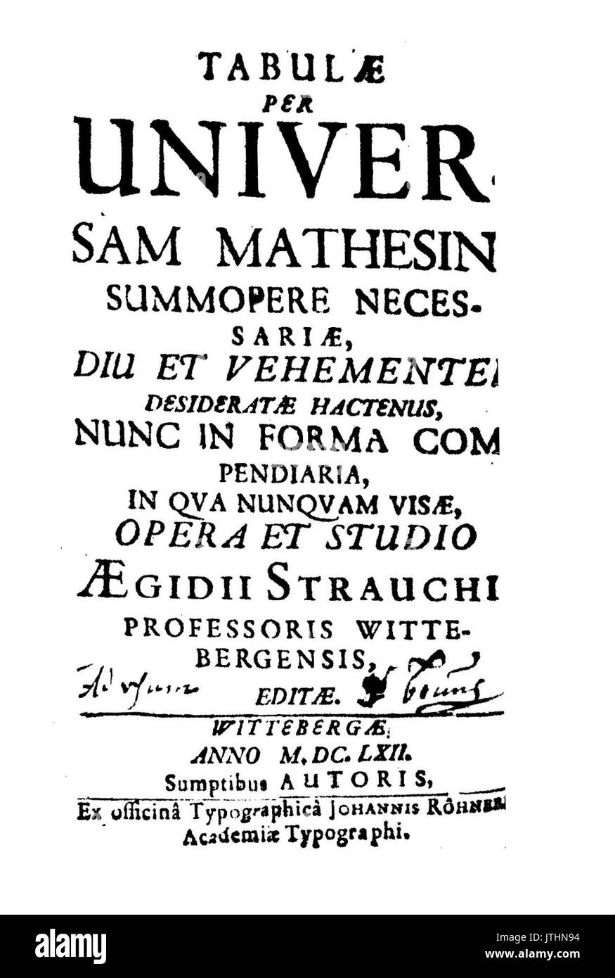 Strauch Tabulae pro Unternehmen Universam mathesin summopere necessariae, 1662 875746 Stockfoto