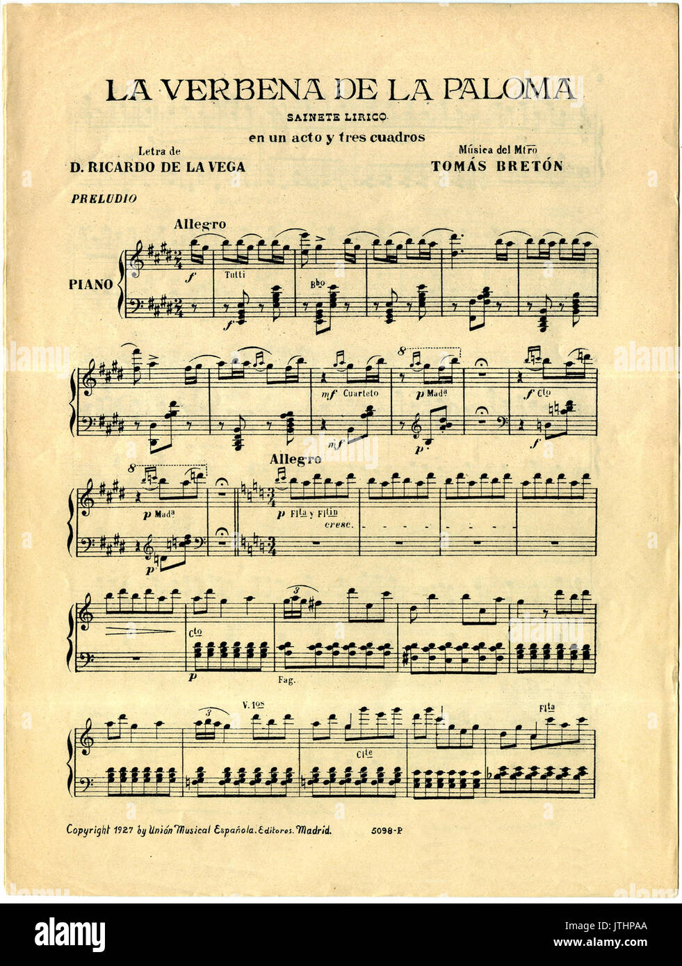 Partitura de La Verbena de la Paloma Stockfoto